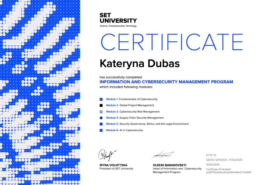 Катерина Дубас. Кібербезпека